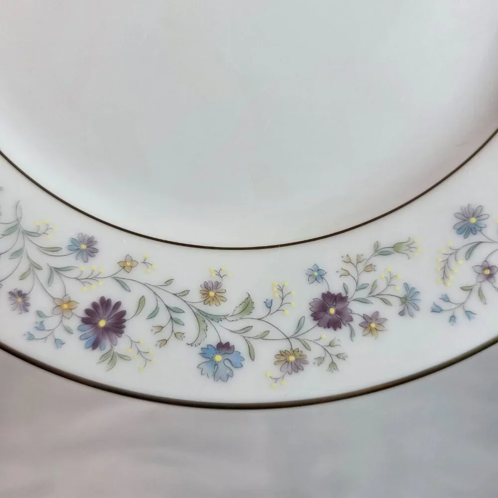 FOUR Noritake Longwood #2485 Salad Plates Purple, Blue & Yellow Flowers